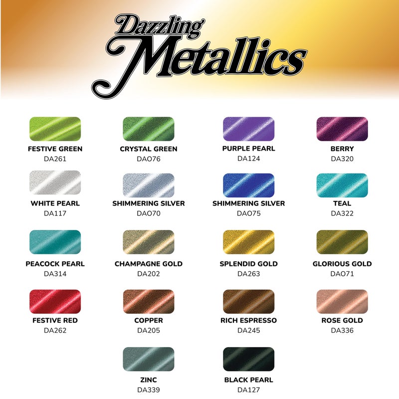 DecoArt Americana Acrylics Paint DAZZLING METALLICS, Set of 18 Popular Colors, 2 fl oz Bottle (Pack of 18) - Image 2