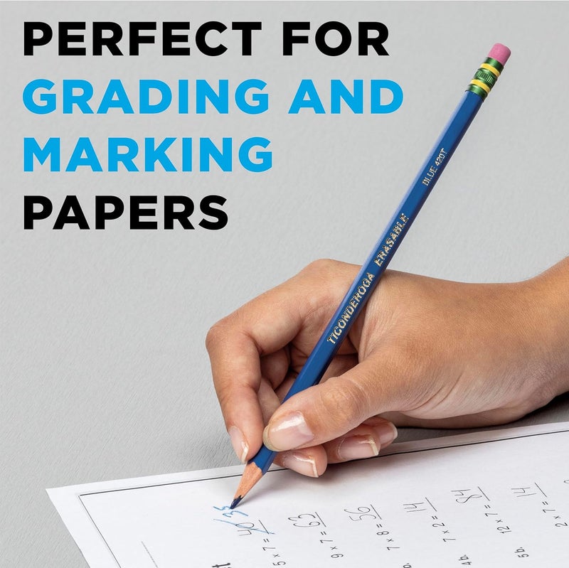 TICONDEROGA Erasable Checking Pencils, Pre-Sharpened, Blue, Pack of 12 - Image 3