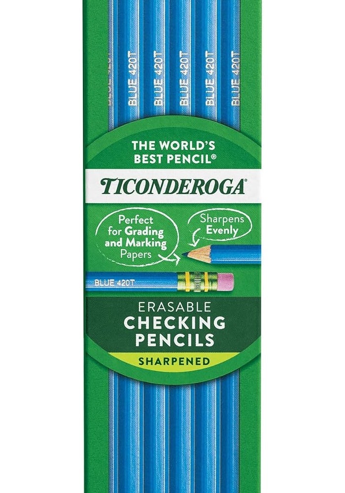 TICONDEROGA Erasable Checking Pencils, Pre-Sharpened, Blue, Pack of 12 - Image 1