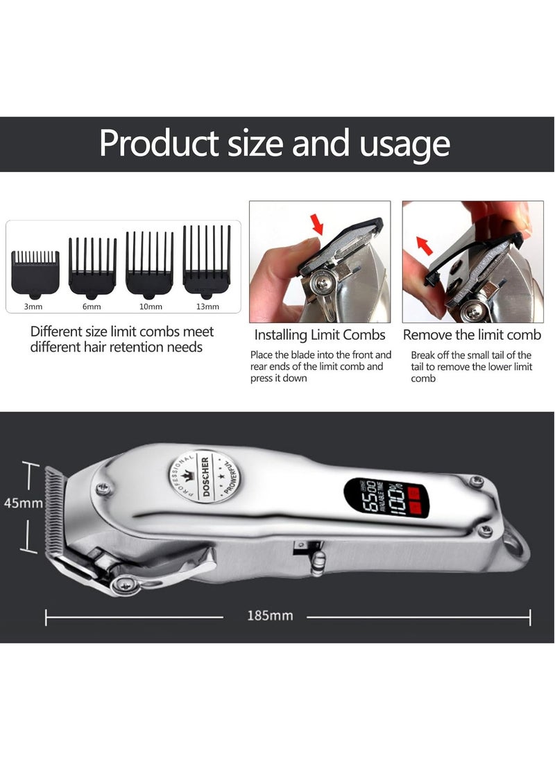 DOSCHER Beard Trimmer Hair Clippers Men, Electric Beard Trimmers for Men, Professional Cordless Hair Trimmer, Cordless Rechargeable Hair Clippers with LED Display & 8 Limit Combs, 2000mAh  - Image 4