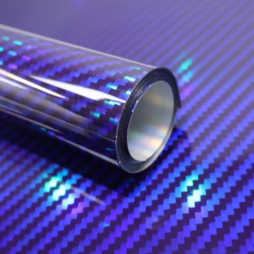 Lypumso Carbon Fiber Vinyl Wrap High Gloss Car Wrap Vinyl Roll with Air Release Technology Self Adhesive Vehicle Interior Exterior Decoration Automotive DIY Decal Sticker Film Blue 1ft x 5ft - Image 1