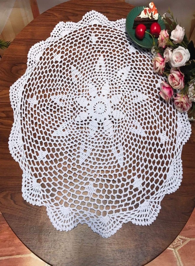Damanni Cotton Handmade Crochet Lace Tablecloth Doilies Doily,Round,White,19 Inch - Image 1