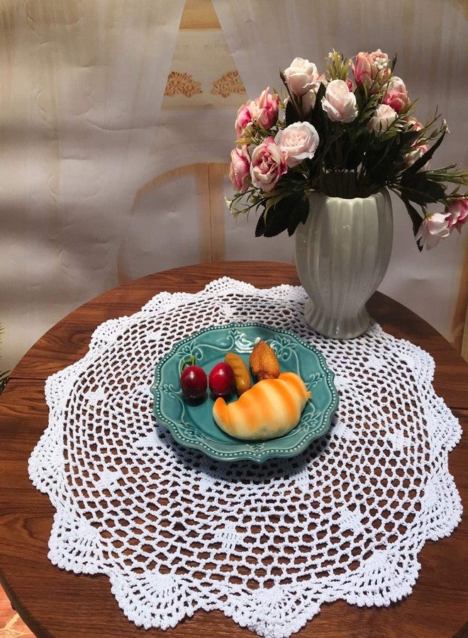 Damanni Cotton Handmade Crochet Lace Tablecloth Doilies Doily,Round,White,19 Inch - Image 2