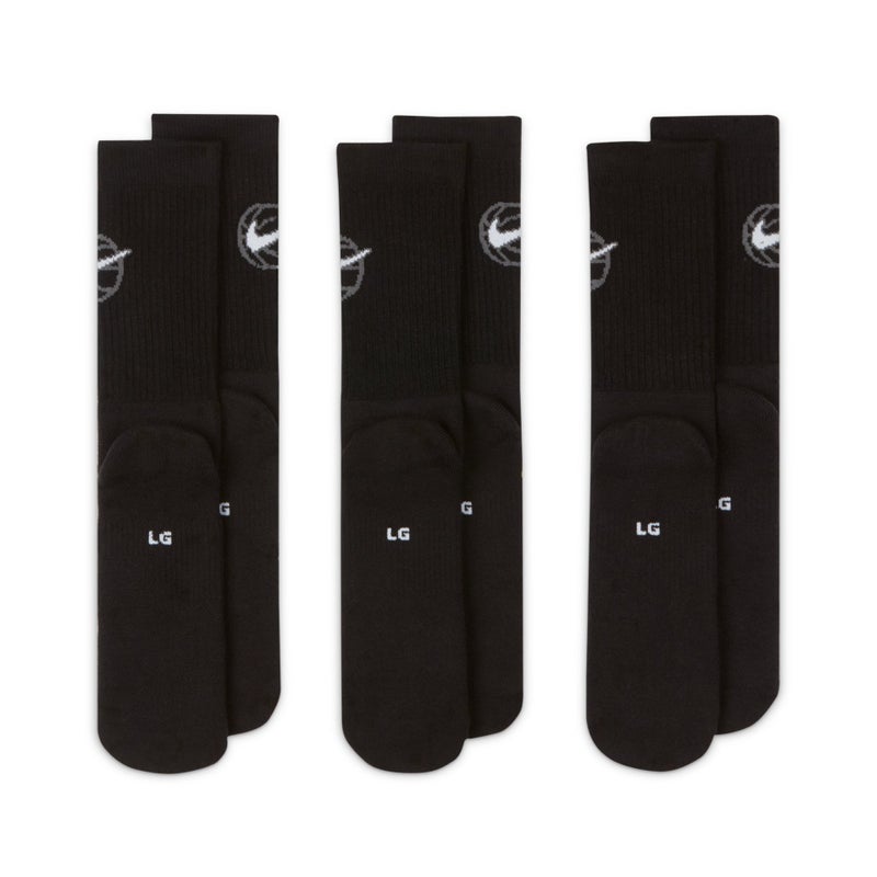 Nike Everyday Crew Basketball Sports 3-pack Quick-drying Mid-calf Length Sock Black - Image 2