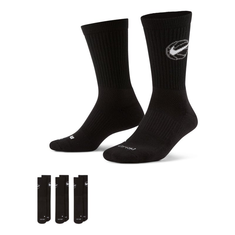 Nike Everyday Crew Basketball Sports 3-pack Quick-drying Mid-calf Length Sock Black - Image 1