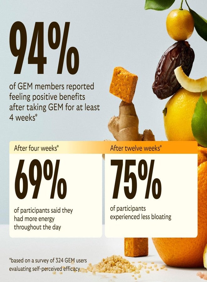GEM Daily Bite for Women & Men, with 20+ Vitamins, Minerals, & Superfoods Like Zinc, Vitamin D, B-Complex, K, Turmeric, Fiber & Prebiotics, Beta Glucan GLP-1 Support & Immunity (Citrus Ginger,7 count) - Image 3