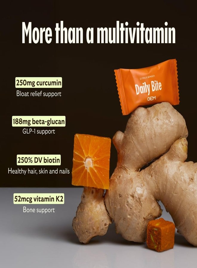 GEM Daily Bite for Women & Men, with 20+ Vitamins, Minerals, & Superfoods Like Zinc, Vitamin D, B-Complex, K, Turmeric, Fiber & Prebiotics, Beta Glucan GLP-1 Support & Immunity (Citrus Ginger,7 count) - Image 5