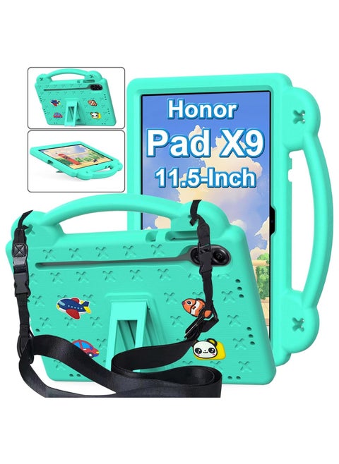 حافظة متوافقة مع جهاز Honor Pad X9 مقاس 11.5 بوصة، ملحقات يمكنك صنعها بنفسك للأطفال، حافظة مقاومة للصدمات مع [حامل أقلام] [حزام كتف] [حامل مقبض]، أخضر