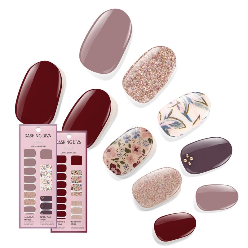 Dashing Diva Gloss Nail Strips Bundle - The Fall Florals Collection - Alpine Retreat & Wildflower - UV Free, Chip Resistant, Long Lasting Gel Stickers - Contains 2 Sets - Image 1