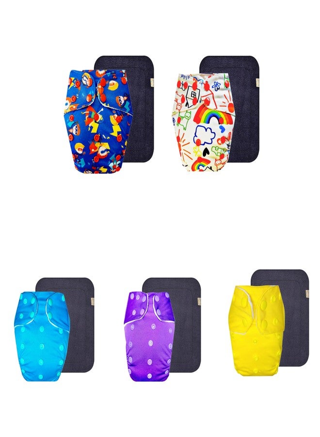 Dumbledo Premium Cloth Diaper with Black Insert (Pack of 5) | Hypoallergenic | Leakproof | Quick Dry | All-Day Wear | 3 Months - 3 Years | Unisex Baby - Image 1