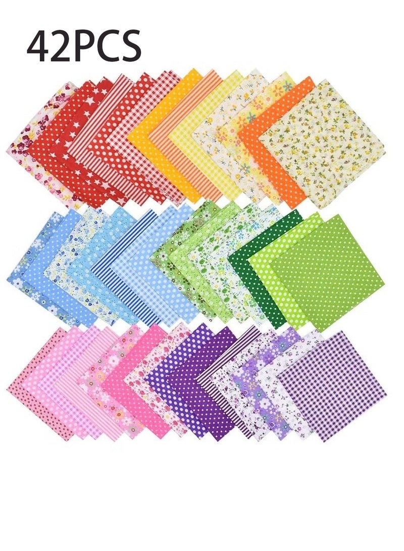 Unewshi 42Pcs 10"x10" Quilting Cotton Fabric Squares Sheets Pre-Cut Multi-Color Design Printed Floral Craft Fabric for DIY Sewing Scrapbooking Quilting Craft Patchwork (Red/Pink/Yellow/Green/Blue/Purple) - Image 1