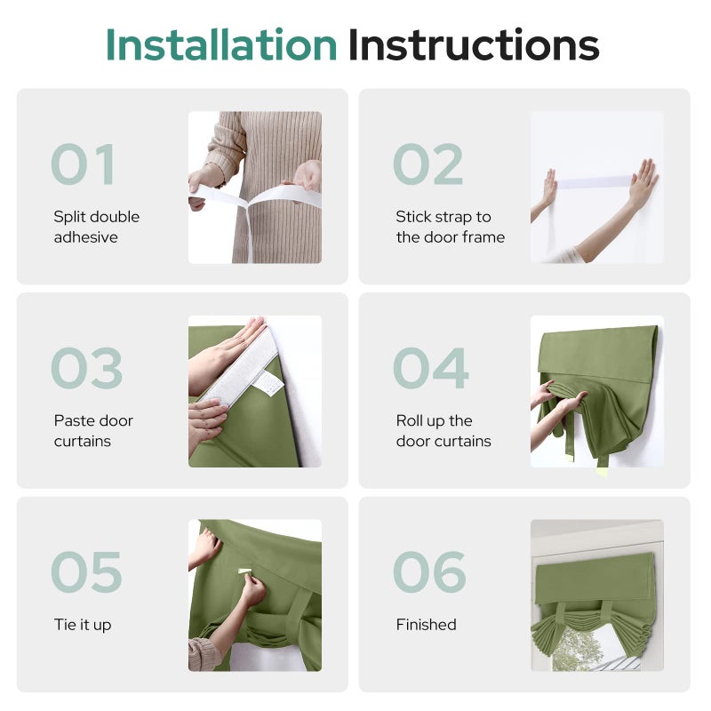 HOMEIDEAS HOMEIDEAS Sage Green French Door Curtain  Privacy Door Curtains for Door Window  French Door Blinds for Glass Door  Thermal Insulated Tie Up Shades Window Curtains for Bedroom  26 X 68 Inch 1 Panel - Image 3