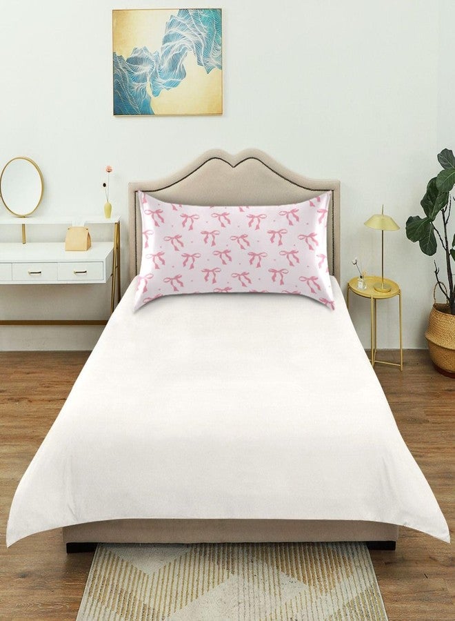 KEEPREAL Pink Ribbon Bow Satin Pillowcase for Hair and Skin Silk Pillowcase - Satin Pillow Covers with Envelope Closure, Standard Size(20x26 inches) - Image 4