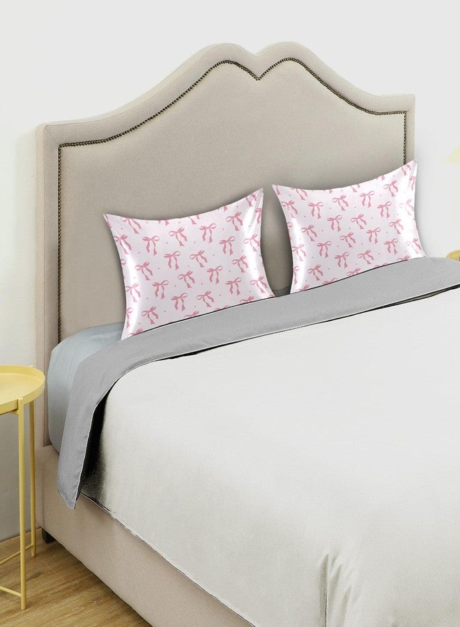 KEEPREAL Pink Ribbon Bow Satin Pillowcase for Hair and Skin Silk Pillowcase - Satin Pillow Covers with Envelope Closure, Standard Size(20x26 inches) - Image 3