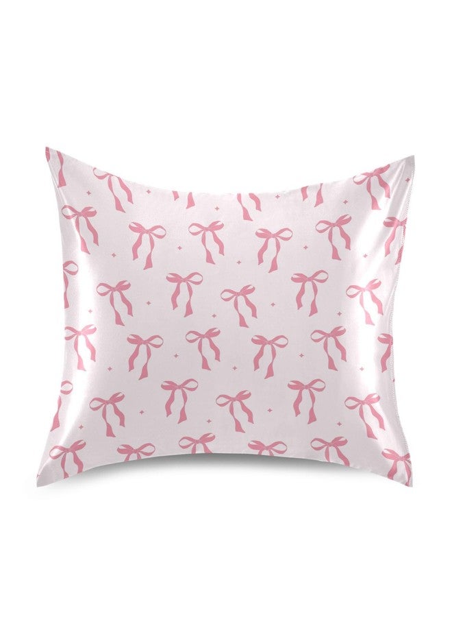 KEEPREAL Pink Ribbon Bow Satin Pillowcase for Hair and Skin Silk Pillowcase - Satin Pillow Covers with Envelope Closure, Standard Size(20x26 inches) - Image 1