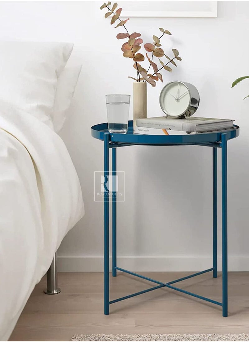 Roman Gifts - Multipurpose Tray Metal End Table Side Table Round Tray Removable Tray Outdoor & Indoor - Image 1