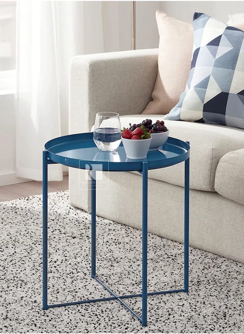 Roman Gifts - Multipurpose Tray Metal End Table Side Table Round Tray Removable Tray Outdoor & Indoor - Image 1