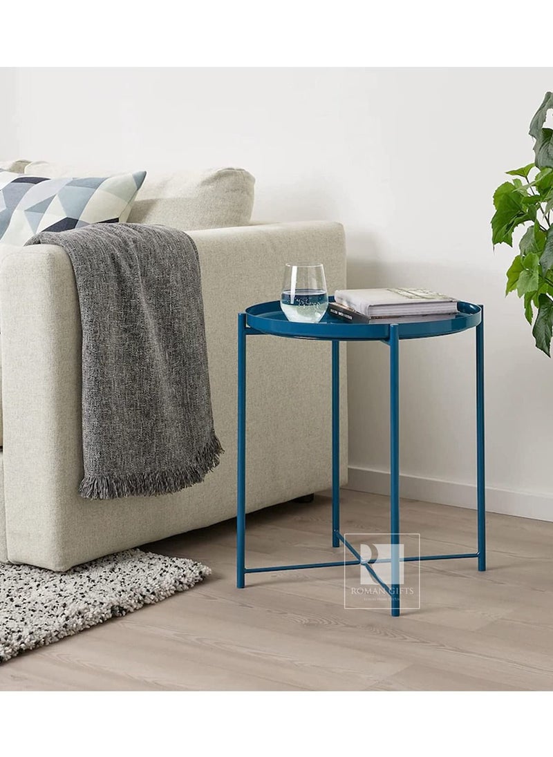 Roman Gifts - Multipurpose Tray Metal End Table Side Table Round Tray Removable Tray Outdoor & Indoor - Image 1