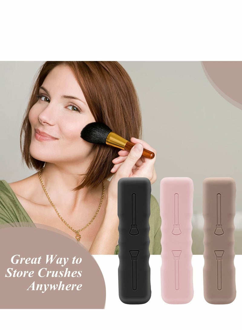 Excefore Travel Makeup Brush Holder, 3Pack Silicone Bag, Soft Cute Portable Cosmetic Face Brushes Holders, Waterproof Organizer for Traveling-Black, Pink, Khaki - Image 4