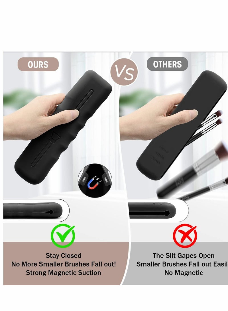 Excefore Travel Makeup Brush Holder, 3Pack Silicone Bag, Soft Cute Portable Cosmetic Face Brushes Holders, Waterproof Organizer for Traveling-Black, Pink, Khaki - Image 3