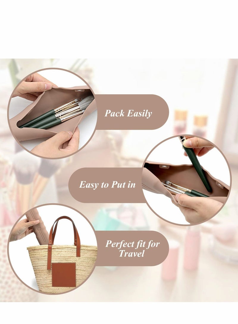 Excefore Travel Makeup Brush Holder, 3Pack Silicone Bag, Soft Cute Portable Cosmetic Face Brushes Holders, Waterproof Organizer for Traveling-Black, Pink, Khaki - Image 2