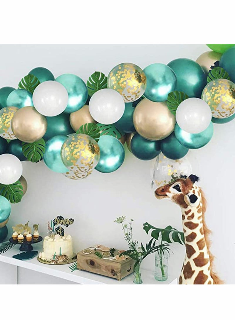 KASTWAVE Balloons Jungle Theme Party Supplies, 50 12 Inches Green White Gold Latex with 10pcs Palm Leaves for Tropical, Birthday Decorations - Image 4