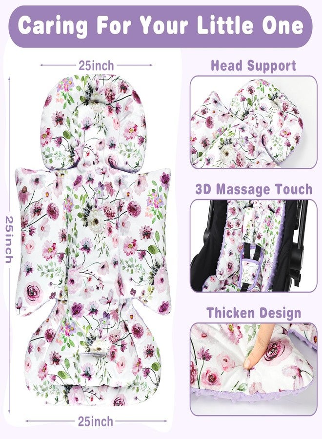 GFU 3-in-1 Infant Car Seat Insert, Soft Head and Body Support,Ultra & Strap Covers Set, Reversible Newborn Car Seat Cushion Pad for Baby Boy & Girl fits Stroller, Swing, Bouncer (Purple Flowers) - Image 4
