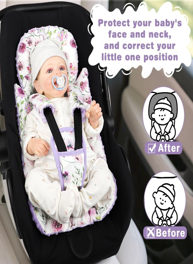 GFU 3-in-1 Infant Car Seat Insert, Soft Head and Body Support,Ultra & Strap Covers Set, Reversible Newborn Car Seat Cushion Pad for Baby Boy & Girl fits Stroller, Swing, Bouncer (Purple Flowers) - Image 5