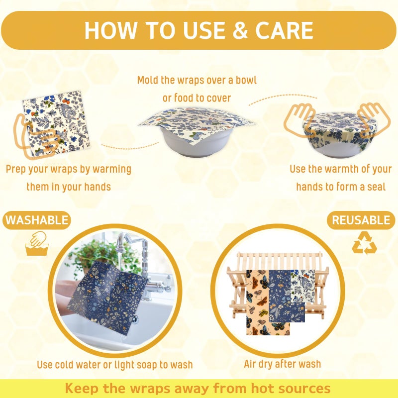 BYTTME Reusable Beeswax Wrap - 9 Pack Beeswax Wraps for Food, Eco-Friendly Beeswax Food Wraps, Bread Sandwich Wrapper - Organic, Sustainable, Zero Waste, Reusable Plastic-Free Food Storage Wrap, 1XL, 3M, 5S - Image 4