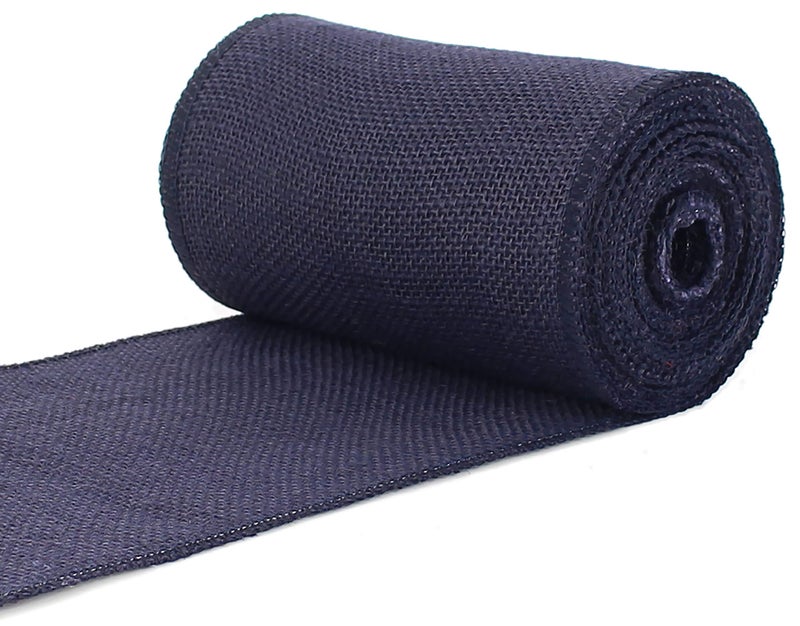 CleverDelights 6 Navy Burlap Ribbon  Wired Edges  10 Yards  Jute Burlap Fabric