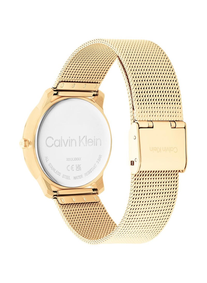 CALVIN KLEIN ساعة يد أنالوج دائرية مقاومة للماء مع حزام ذهبي 25200034  - Image 3