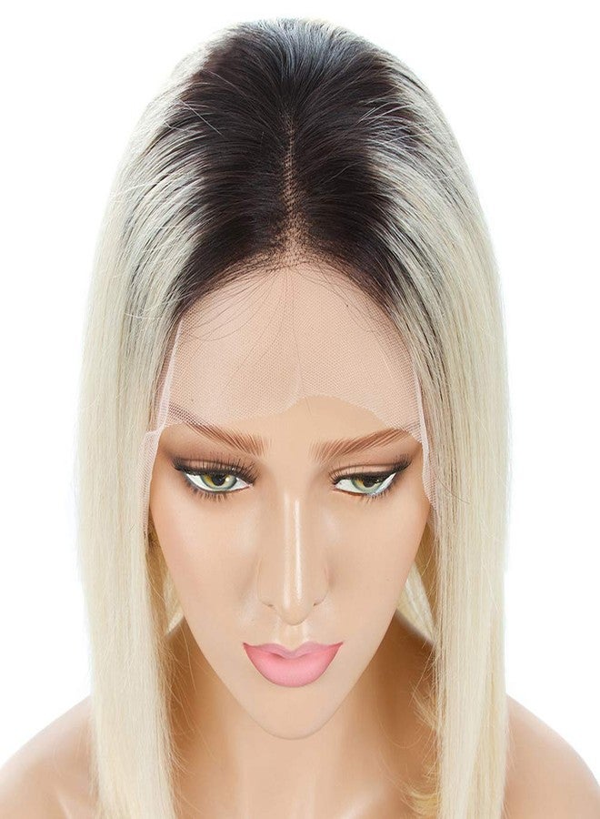 Choshim Hair Ombre 613 Color Shoulder Length Bob Front Lace Wig Remy Virgin Human Hair Two Tone Dark Roots 1B 613 Glueless Bob Cut Wig with Baby Hair 150% Density 8 Inches - Image 3