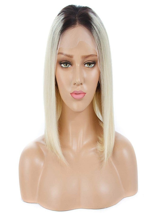 Choshim Hair Ombre 613 Color Shoulder Length Bob Front Lace Wig Remy Virgin Human Hair Two Tone Dark Roots 1B 613 Glueless Bob Cut Wig with Baby Hair 150% Density 8 Inches - Image 4
