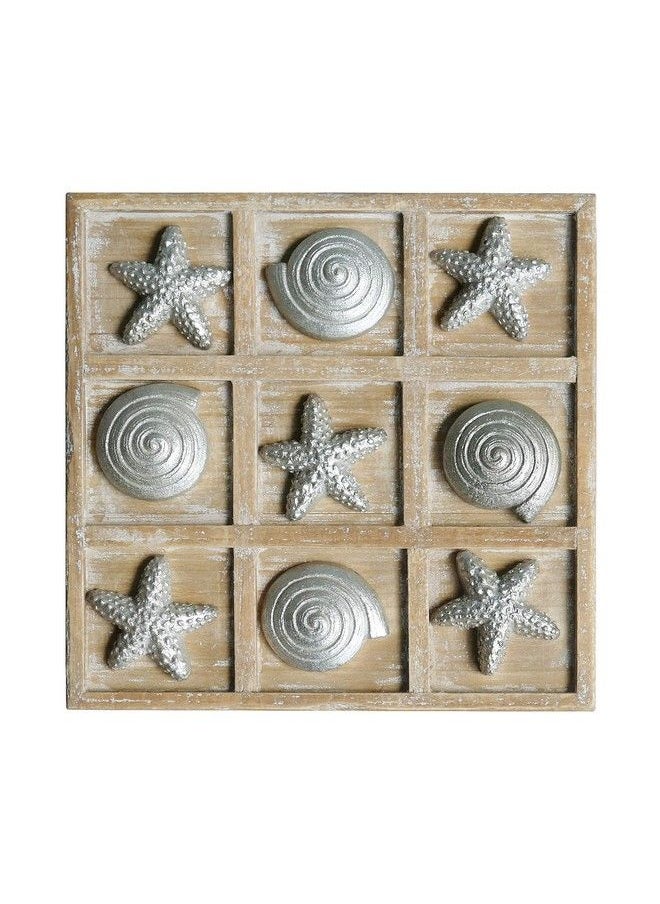 NIKKY HOME Wood Board Travel Game Beach Tic Tac Toe For Fun, Coastal Beach House Coffee Table Decor 8.93 X 8.93 X 1.26 Inches Silver  - Image 2