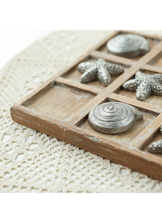 NIKKY HOME Wood Board Travel Game Beach Tic Tac Toe For Fun, Coastal Beach House Coffee Table Decor 8.93 X 8.93 X 1.26 Inches Silver  - Image 4