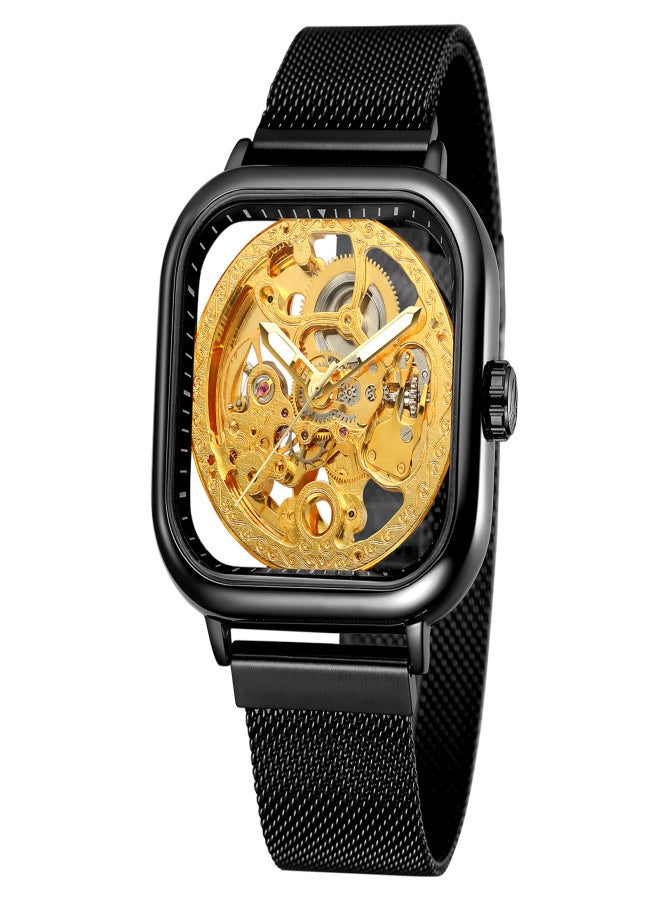 فورسينينج ساعة يد رجالية مربعة الشكل، ميكانيكية، مصنوعة من الفولاذ المقاوم للصدأ، هيكلية، مقاومة للماء، ذاتية التعبئة، مينا مضيء - Image 1