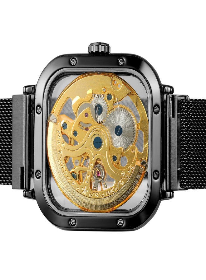 فورسينينج ساعة يد رجالية مربعة الشكل، ميكانيكية، مصنوعة من الفولاذ المقاوم للصدأ، هيكلية، مقاومة للماء، ذاتية التعبئة، مينا مضيء - Image 3