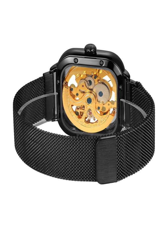 فورسينينج ساعة يد رجالية مربعة الشكل، ميكانيكية، مصنوعة من الفولاذ المقاوم للصدأ، هيكلية، مقاومة للماء، ذاتية التعبئة، مينا مضيء - Image 5