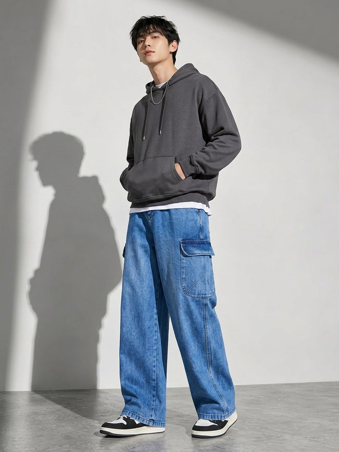 Styli Men Baggy Fit Washed Jeans - Image 1