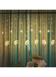 Jorunb 9.8ft 138 Led Curtain String Light Star Moon Icicle Light with 8 Lighting Modes with Timer Remote USB Operated Dimmable Fairy String for Window Wall Home Decoration (Crescent)  - Image 1