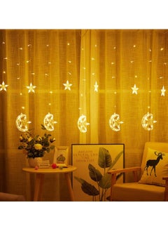 Jorunb 9.8ft 138 Led Curtain String Light Star Moon Icicle Light with 8 Lighting Modes with Timer Remote USB Operated Dimmable Fairy String for Window Wall Home Decoration (Crescent)  - Image 3