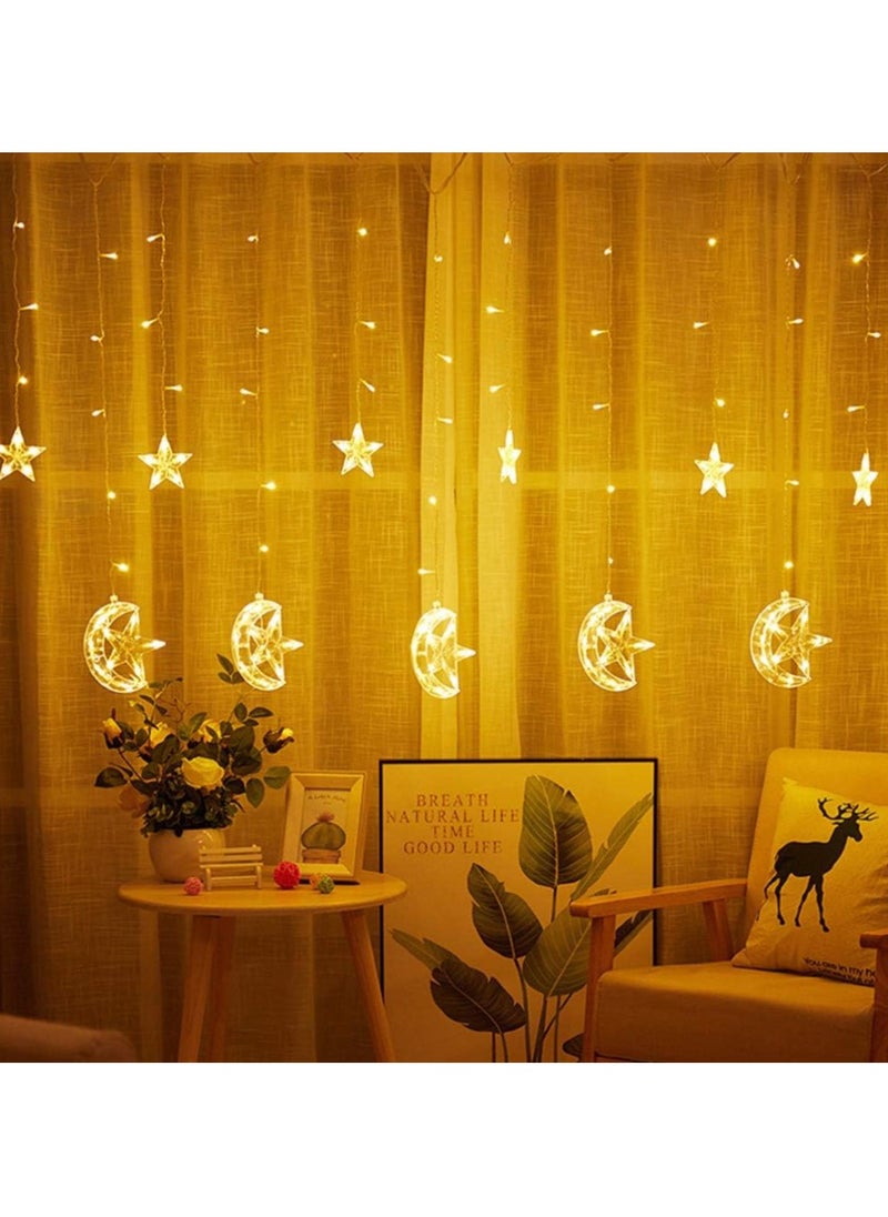 Jorunb - 9.8ft 138 Led Curtain String Light Star Moon Icicle Light with 8 Lighting Modes with Timer Remote USB Operated Dimmable Fairy String for Window Wall Home Decoration (Crescent) - Image 1