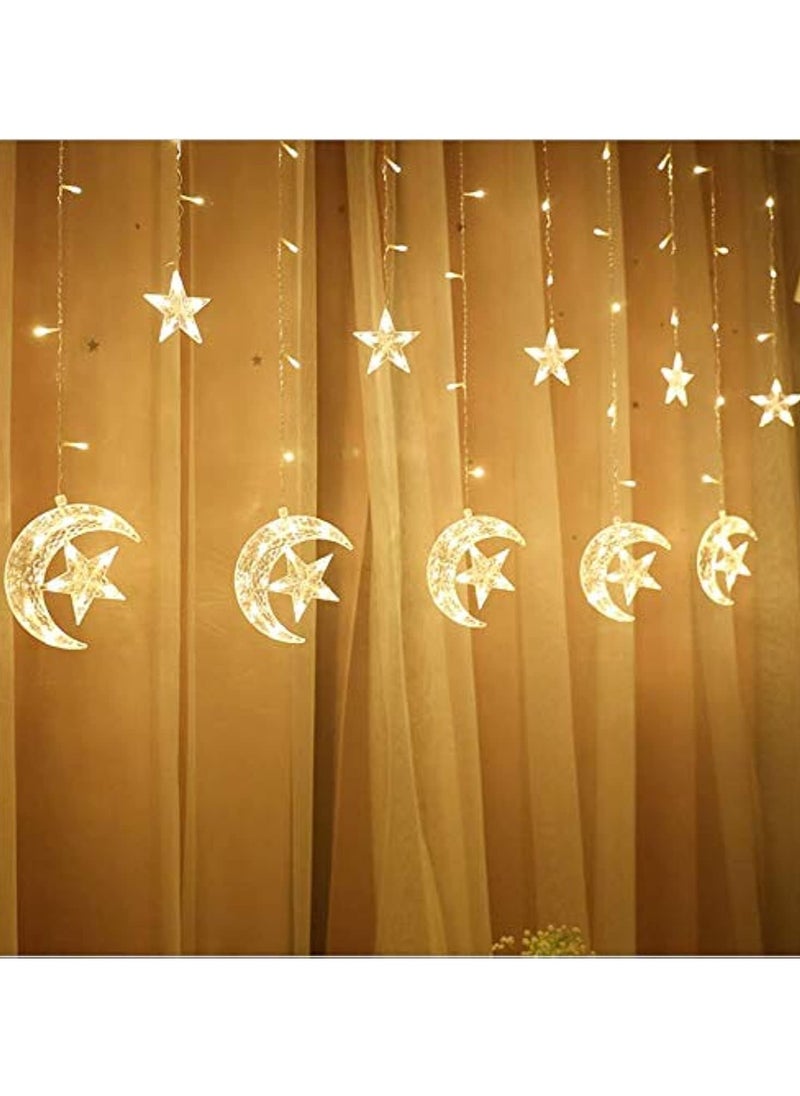 Jorunb - 9.8ft 138 Led Curtain String Light Star Moon Icicle Light with 8 Lighting Modes with Timer Remote USB Operated Dimmable Fairy String for Window Wall Home Decoration (Crescent) - Image 1