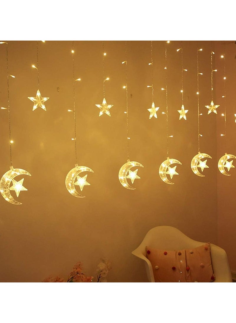 Jorunb - 9.8ft 138 Led Curtain String Light Star Moon Icicle Light with 8 Lighting Modes with Timer Remote USB Operated Dimmable Fairy String for Window Wall Home Decoration (Crescent) - Image 1