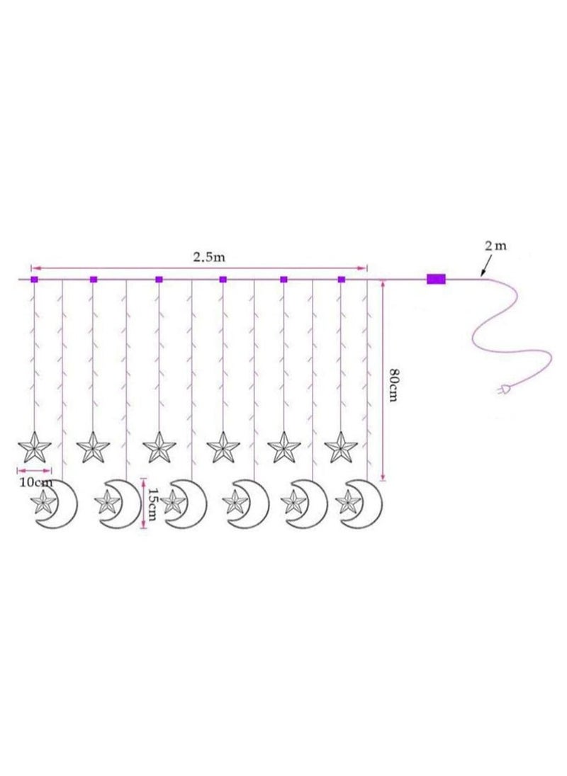 Jorunb - 9.8ft 138 Led Curtain String Light Star Moon Icicle Light with 8 Lighting Modes with Timer Remote USB Operated Dimmable Fairy String for Window Wall Home Decoration (Crescent) - Image 1
