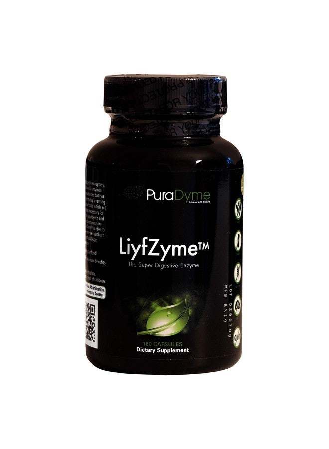 PuraDyme Liyfzyme Plant Based Digestive Enzyme Supplement 180 Veggie Caps. Puradyme By Lou Cornoa. - Image 1