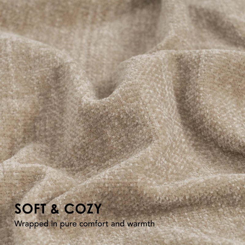 EVERGRACE Soft Chenille Throw Blanket for Couch  Cozy Plush Fuzzy Decorative Chenille Knit Throw Blanket with Tassels  Lightweight Blanket and Throws for Bed Sofa Gift Home Decor  Beige 60""x80"" - Image 3