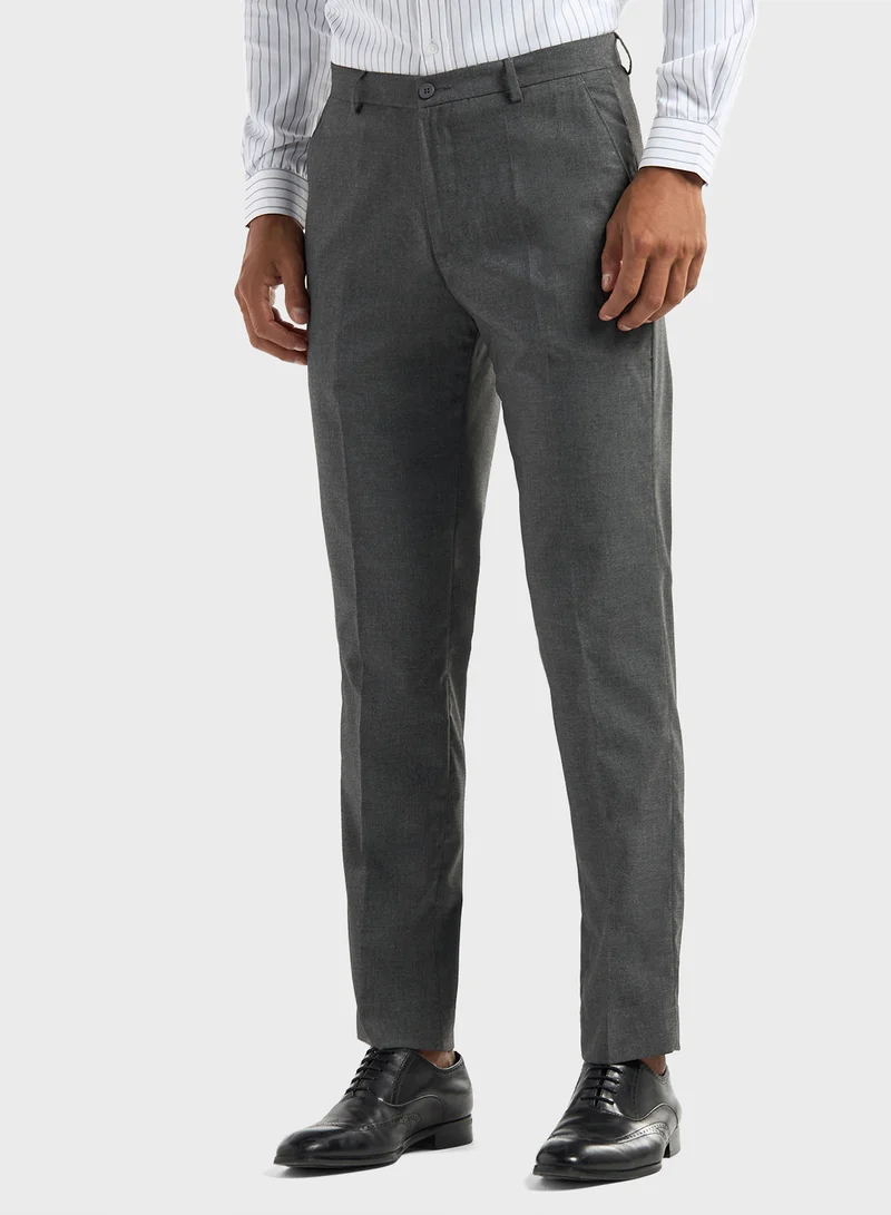 FAV Solid Regular Fit Flexi Waist Trousers with Pocket