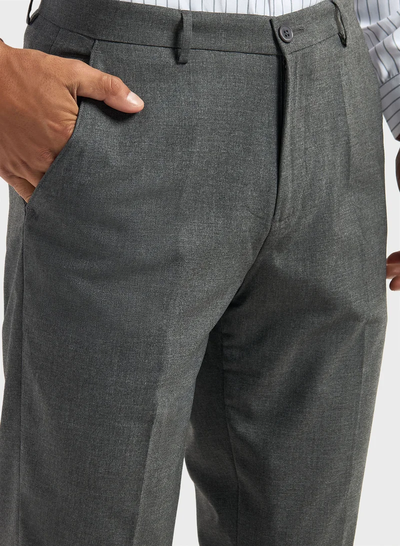 FAV Solid Regular Fit Flexi Waist Trousers with Pocket