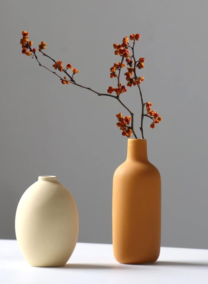 MIXDE Ceramic Vase Set of 3, Flower Vase Minimalism Style for Rustic Home Decor, Modern Farmhouse Decor, Living Room Decor, Shelf Decor, Table, Bookshelf, Mantel and Entryway Decor-Multicolor  - Image 2